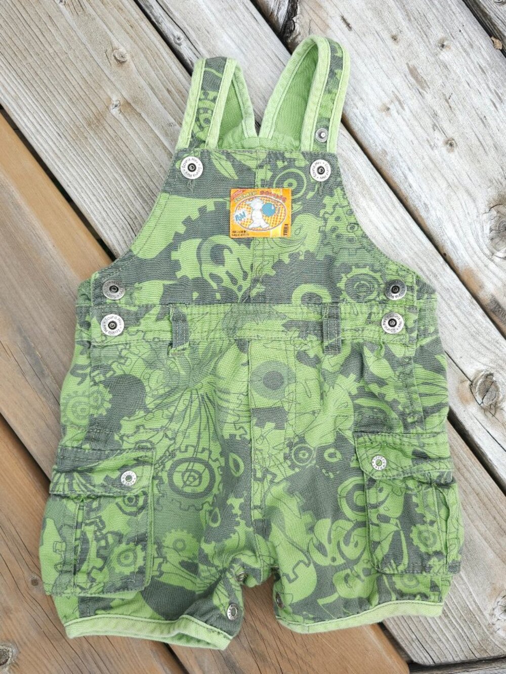 ADORABLE SOURIS MINI Baby Overalls Size 12 Months CAMO GEARS BUBBLE GUM CARGO